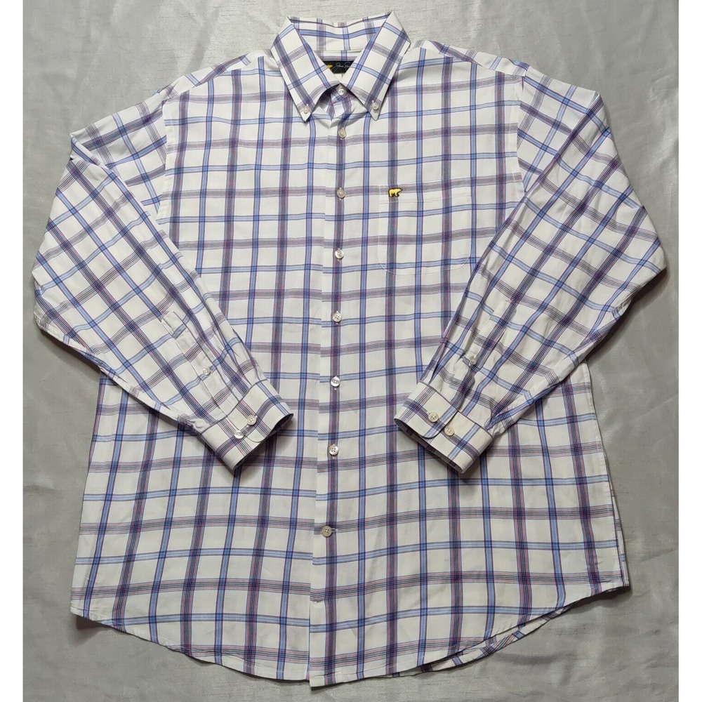 JACK NICKLAUS Red White Blue Plaid Button-Up Shirt -Men‎ Medium EUC